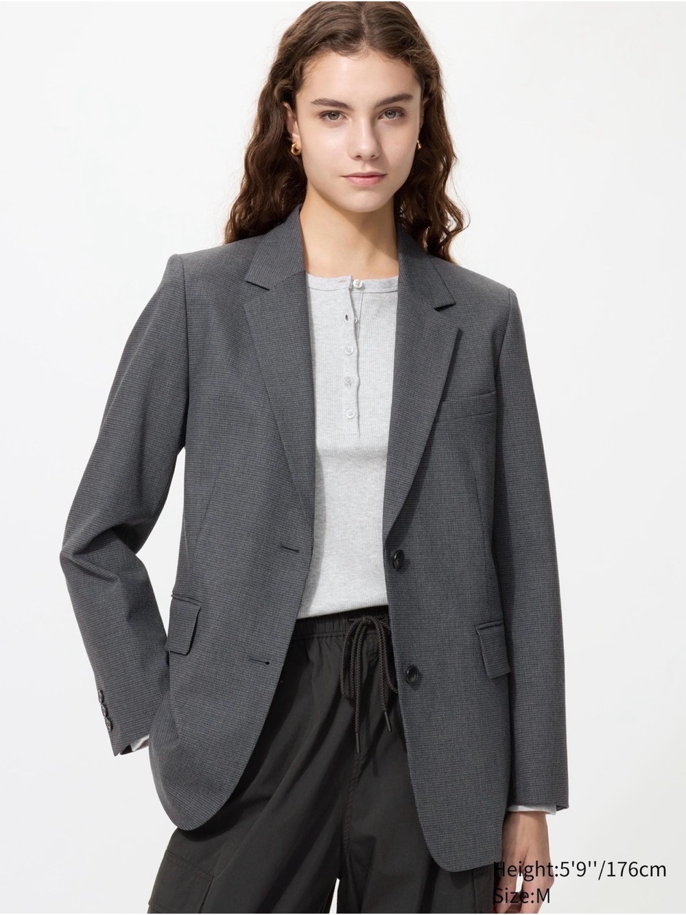 UNIQLO Relaxed Fit Tailored Gray Blazer Jacket in Small